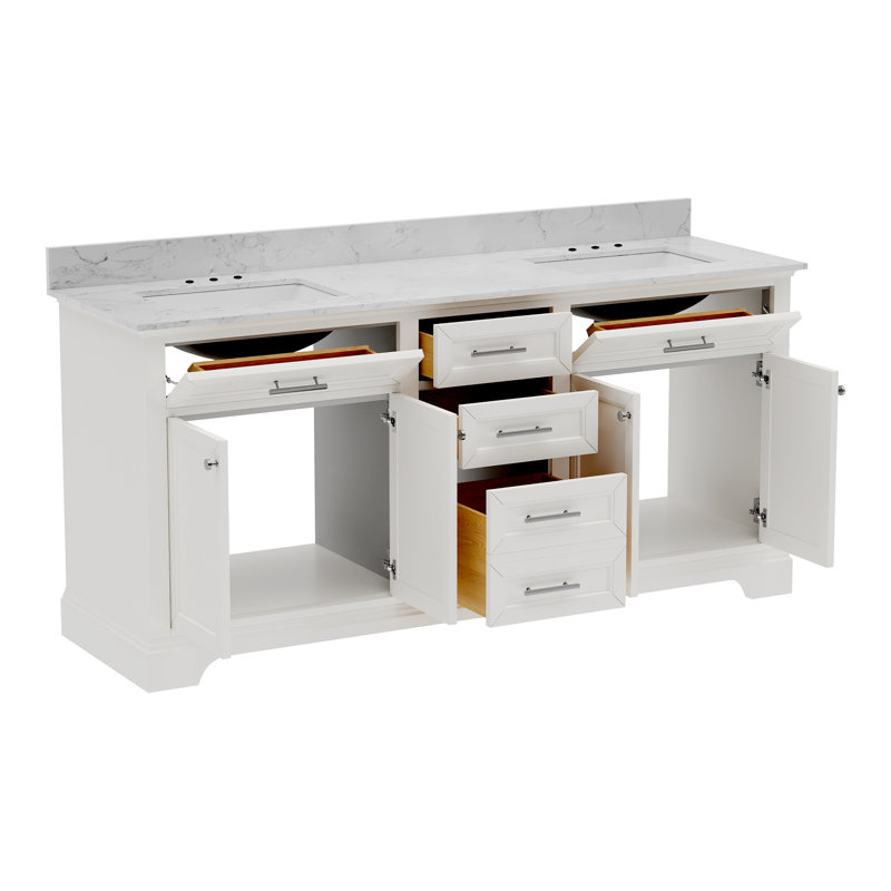 Heritage 72" Double Sink Bathroom Vanity with Artificial Marble Top and Backsplash , White