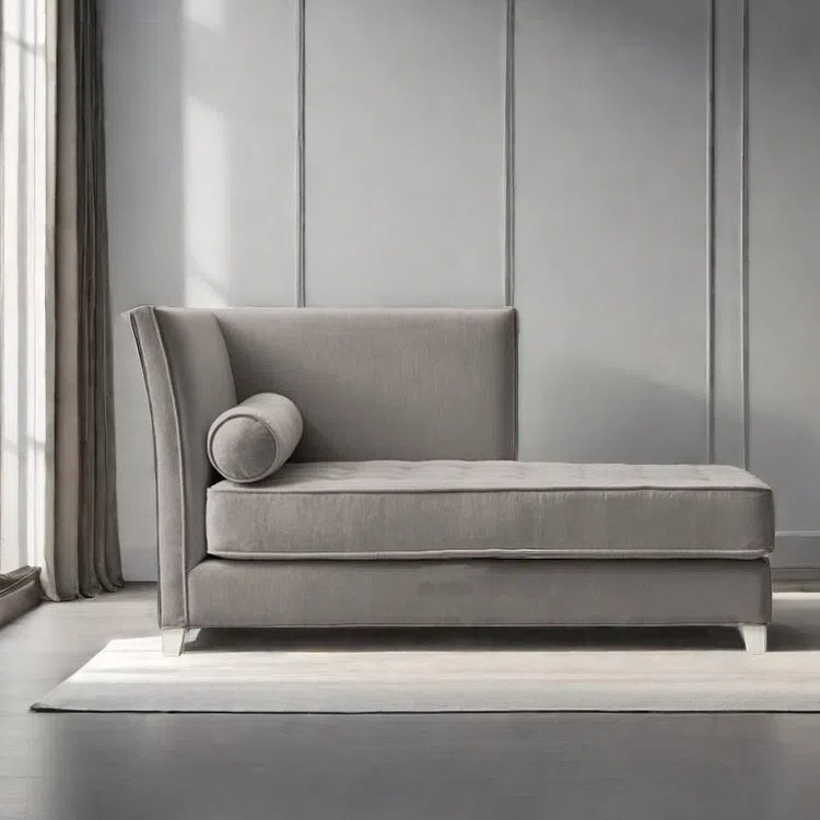 Chaise longue simple à dossier haut en bois massif, Orienté à gauche (vu de face), Gris