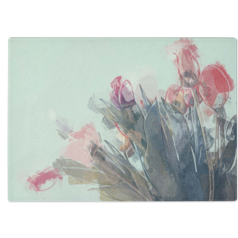 Tempered Glass Bunch of Tulips Chopping Board, 39 cm W x 28.5 cm L