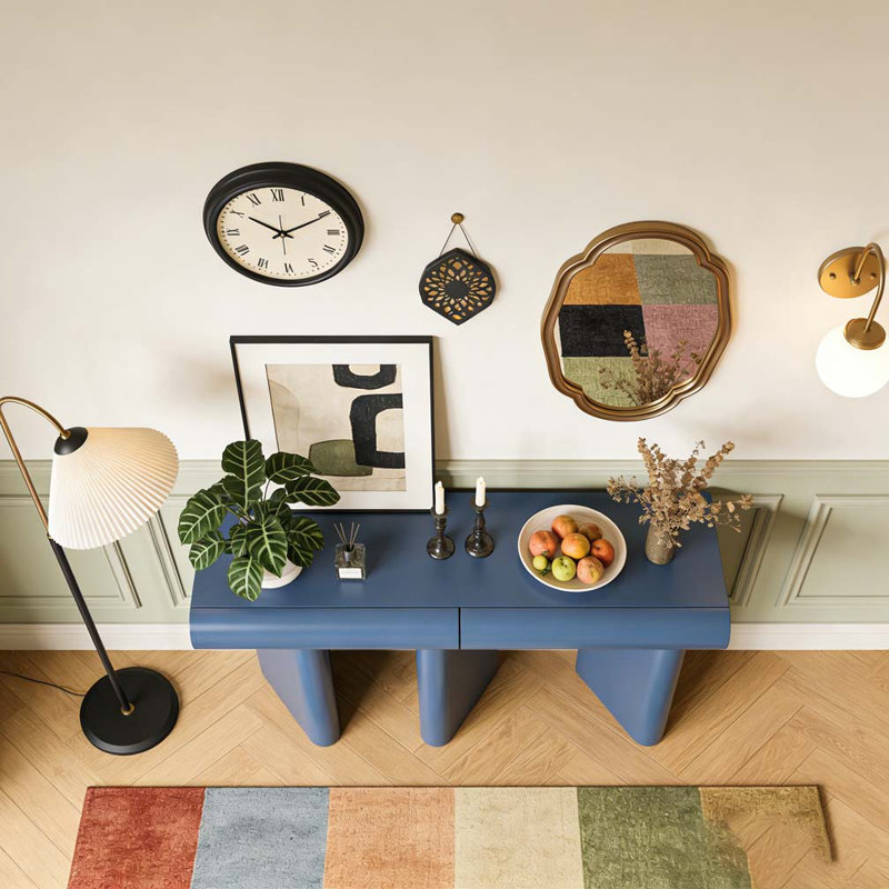 Pieds géométriques modernes à tiroirs incurvés pour table d'entrée moderne, Navy Blue