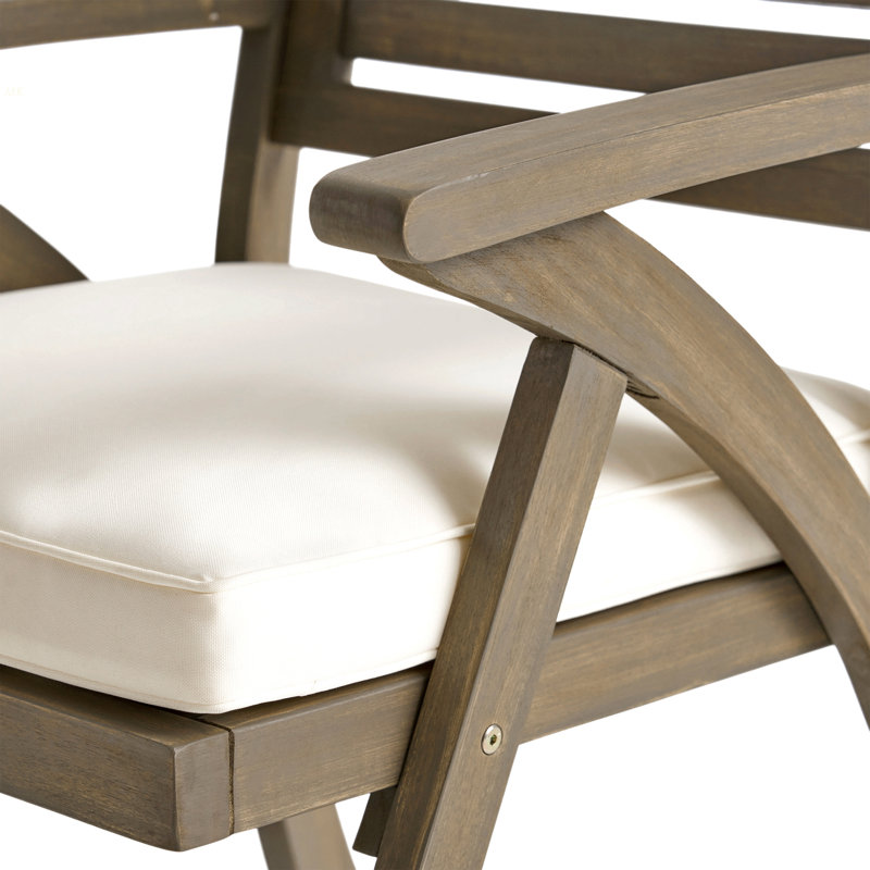 Helen Outdoor Acacia Wood Dining Chair, Gray And Crème, Beige, Gray