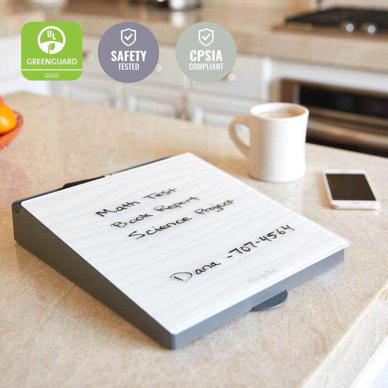 Tempered Glass Magnetic Dry-Erase Desk Organizer, 14" White