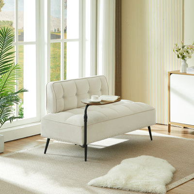Beige 54-inch Modern Two Velvet With , 360 Rotating Tablet Stand, Bench, And - A Stylish Comfortable Seating Option Functional For Living Spaces