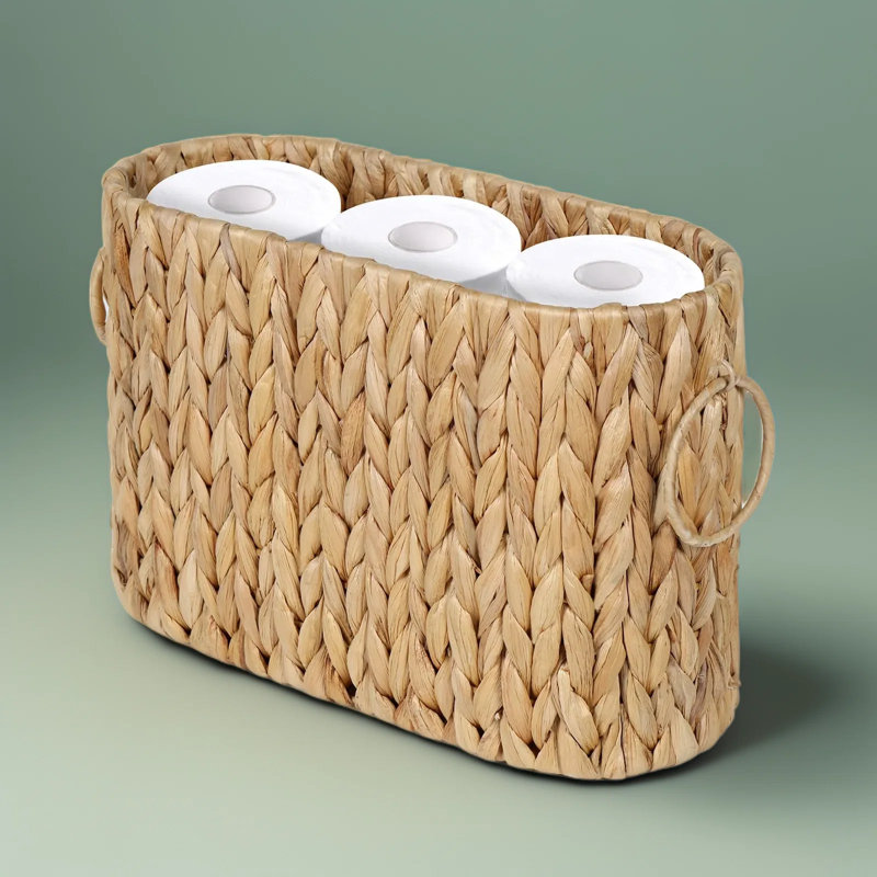 Grand panier de rangement tissé à la main avec poignées, organisateur de papier hygiénique, bac de rangement de salle de bain pour rouleaux, panier polyvalent décoratif pour l'organisation à la maison