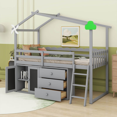 Lit simple avec armoire et tiroirs