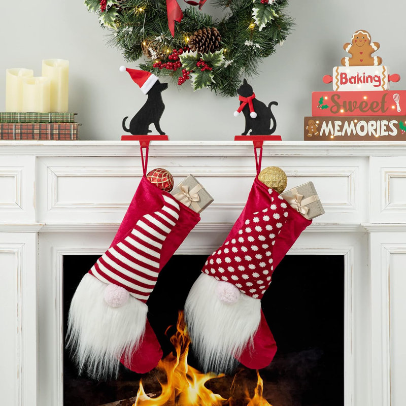 Porte-chaussette de Noël chat et chien noir