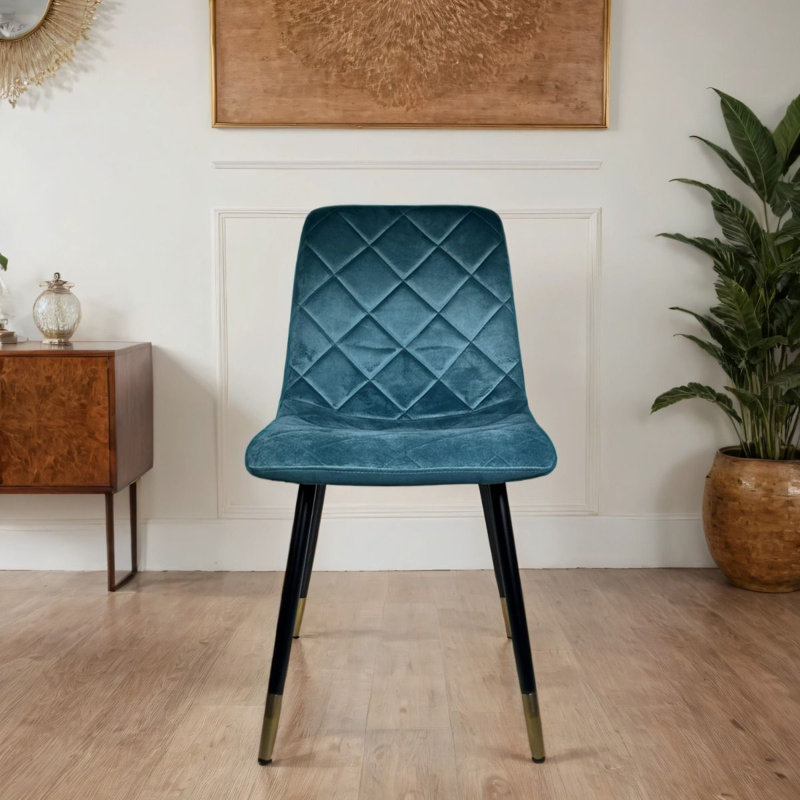 Plushore Luxury Velvet Dining Chair With Gold Tipped Black Legs, Blue, 6