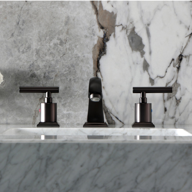 Kingston Brass Manhattan Two-Handle 3-Hole Deck Mount Widespread Bathroom Faucet With Pop-Up Drain, Oil Rubbed Bronze