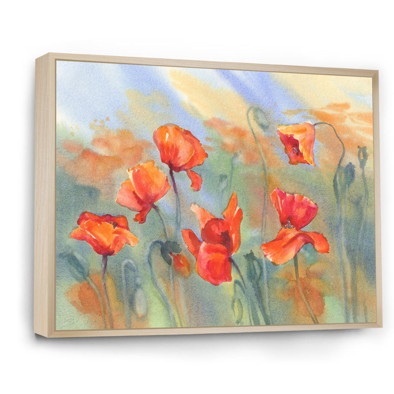 «Abstract Poppy Flowers On Rainy Day II», reproduction sur toile, H 16 po x l 32 po x P 1 po, Cadre naturel flottant