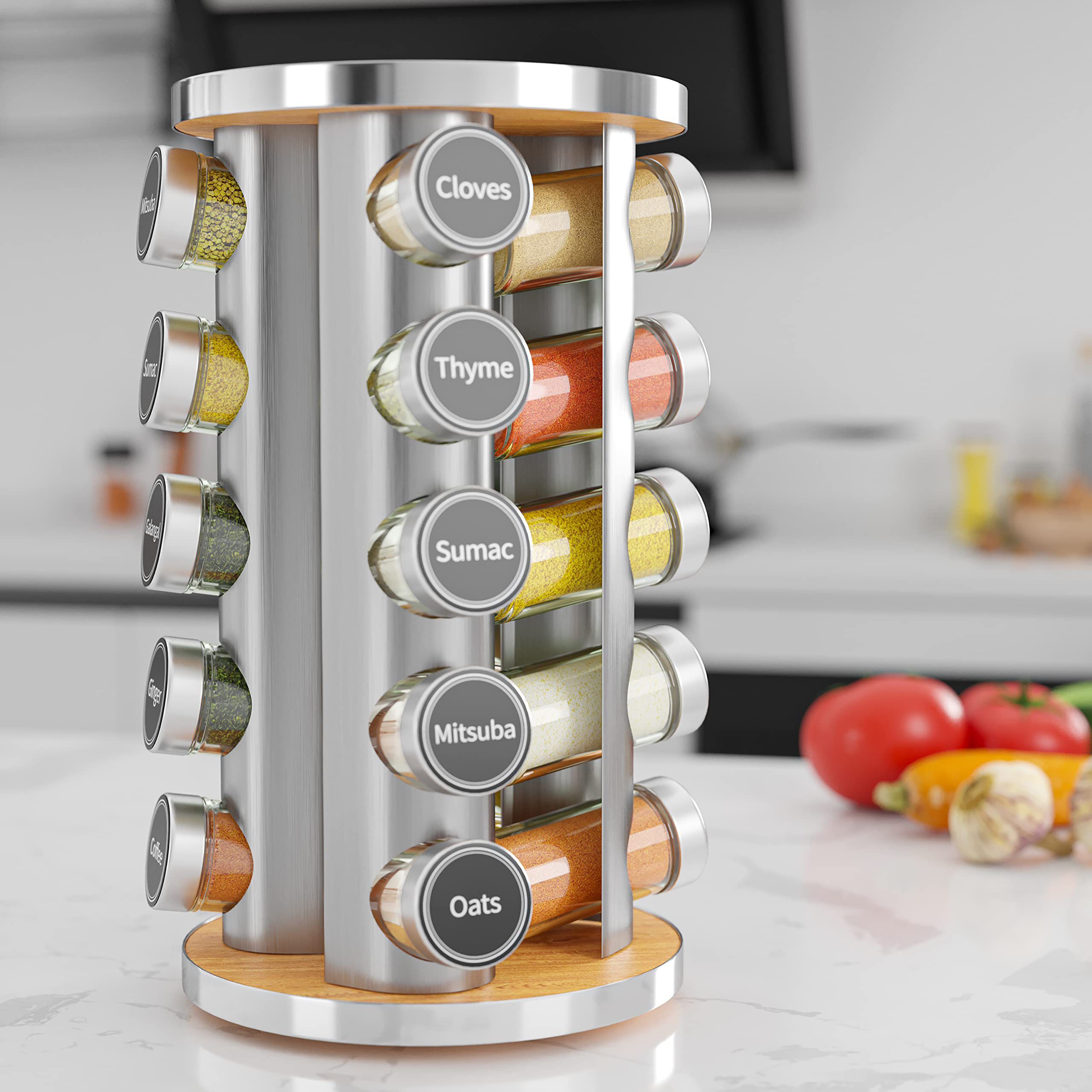 Orii 20 Jar Spice Rack Stainless Steel Filled with Spices - Standing Rack  Shelf Holder & Countertop Spice Rack Tower Organizer for Kitchen Spices  with