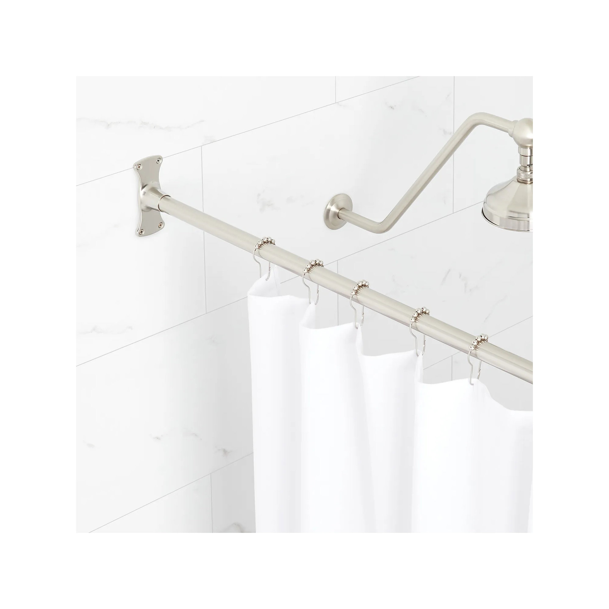 60" Brass Straight Shower Curtain Rod, Brushed Nickel