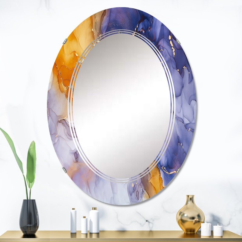 Bleu luxueux abstrait fluide Art II - miroir mural moderne, 36 po x 24 po