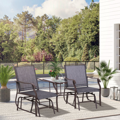 Fauteuils à bascule d'extérieur avec table basse, balançoire à 2 places pour terrasse, jardin et porche, gris
