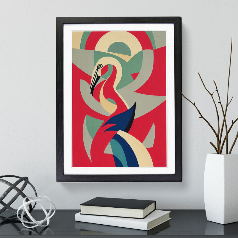 Flamingo in Abstract No.5 - Framed Print, Black, 64cm H x 46cm W