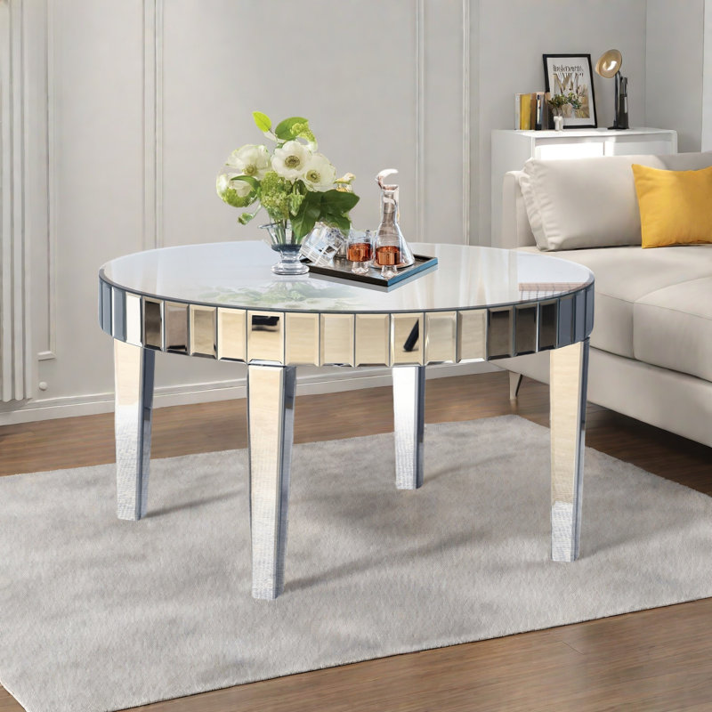 Table basse ronde éblouissante avec miroir en forme d'étoile et base stable