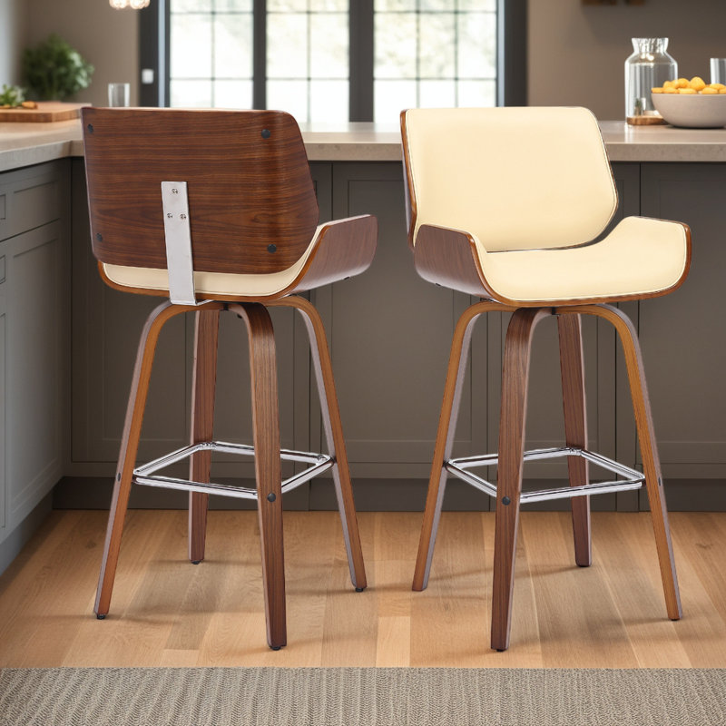 Tabouret de bar pivotant à hauteur de comptoir ou à hauteur de bar Tyler , Crème / noyer, 1