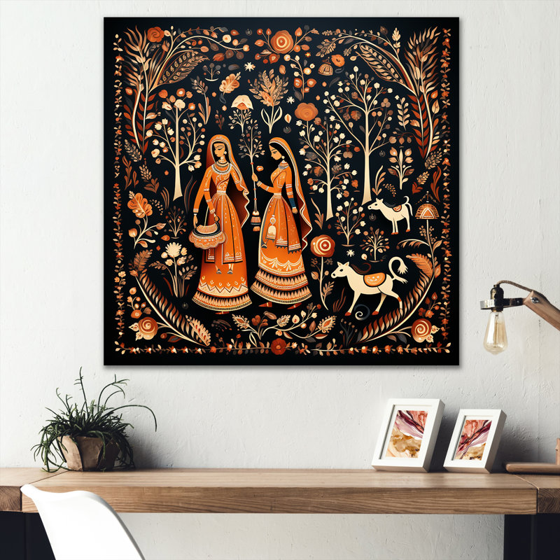 Indian Art Rajasthani Folklore tales II - Art indien, reproduction d'art sur toile encadrée, Toile tendue