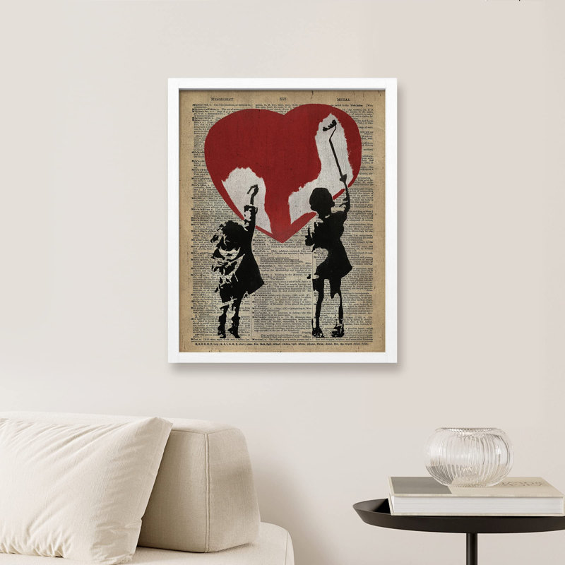 "Deux enfants peignant un journal rétro rouge", Blanc, H 14 po x l 11 po