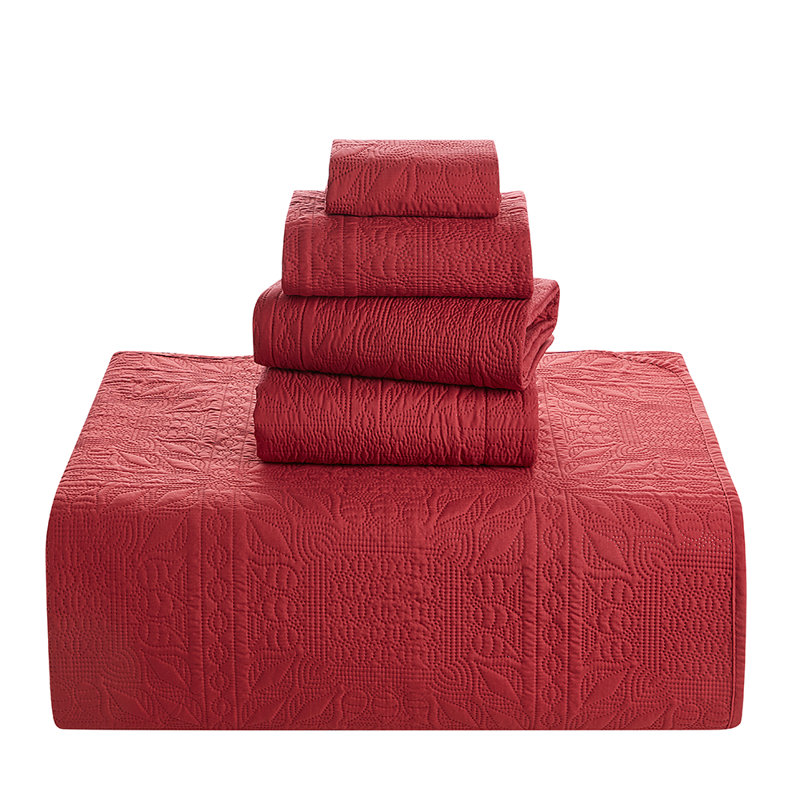 Ensemble de courtepointe réversible en microfibre Grid Weave, Courtepointe simple et 3 taies décoratives, Rouge bourgogne