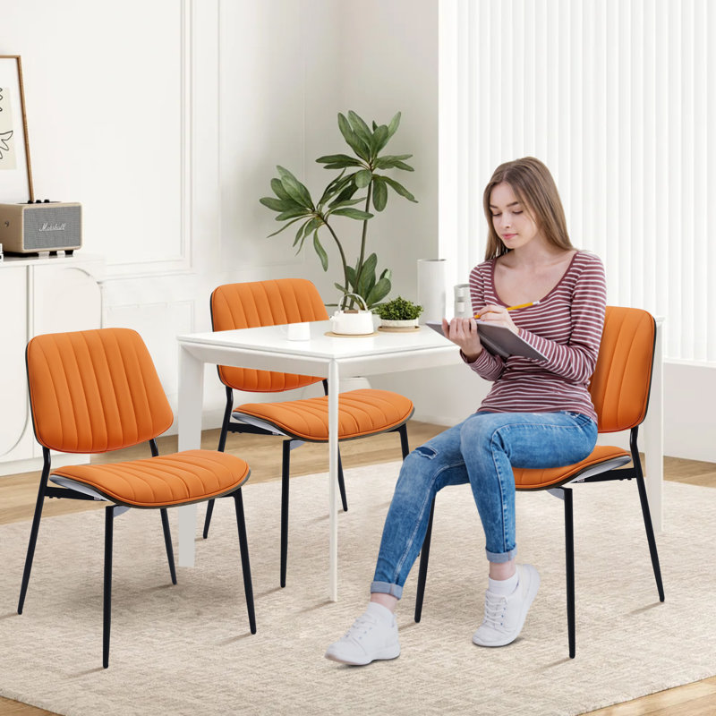 Chaise Mid-Century rétro en similicuir, ensemble de 4, Orange, Noir, noir, noir, noir
