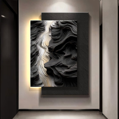 Peinture d'entrée abstraite 23,62 po haut de gamme en noir, blanc et gris