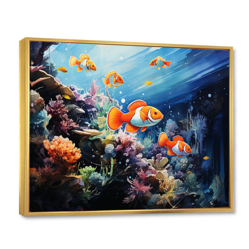Aquariums, merveilles marines - impression, Cadre flottant doré, H 30 po x l 40 po x P 1,5 po