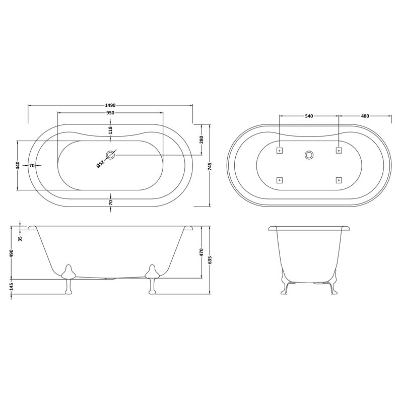 Kingsbury 1500mm x 750mm Soaking Acrylic Bathtub