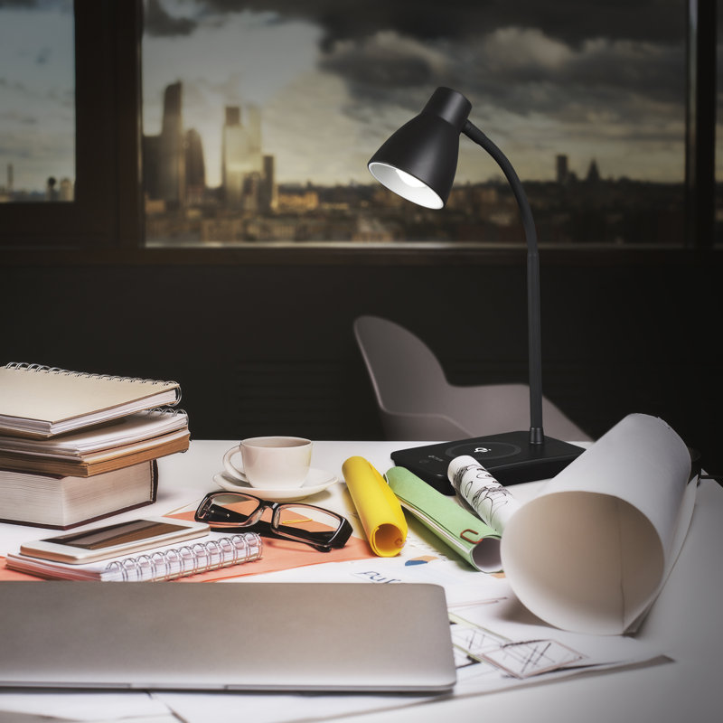 Black Adjustable LED Desk Lamp with Wireless Charging Base