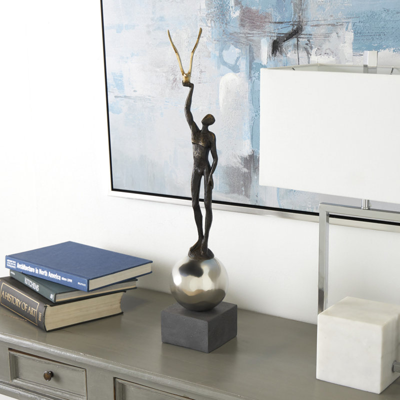 Deariah Polystone People Decorative Silver Sculpture with Stainless Steel Accents
