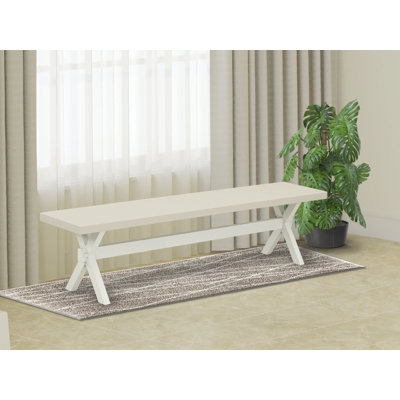 Banc de salle à manger moderne X-Style avec siège en bois, finition blanc lin (blanc cassé).