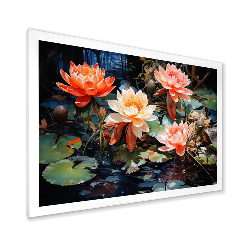 «China Art Koi Pond» - reproduction d'art, Cadre simple blanc, H 16 po x l 32 po x P 1 po
