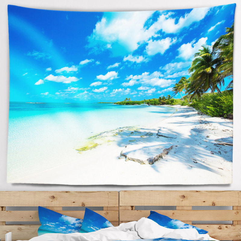 Tapisserie Seashore, plage tropicale avec palmiers, H 32 po x l 39 po