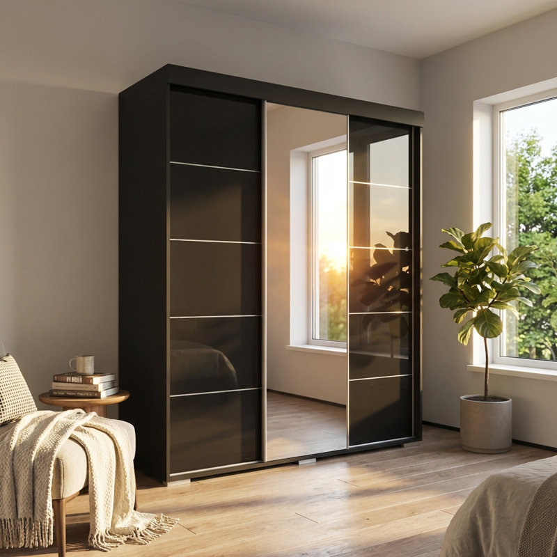 Armoire noire 71 "avec miroir Aria, Noir