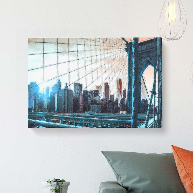 Brooklyn Bridge & New York Skyline - Wrapped Canvas Painting, 40cm H x 60cm W x 3cm D