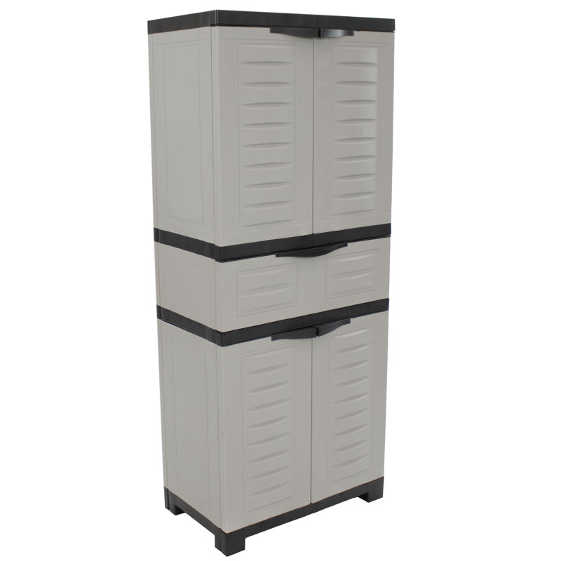 Storage Cabinet with 2 Adjustable Shelves and Centre Drawer, Grey/Charcoal Trim