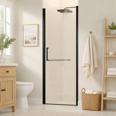 Porte de douche pivotante sans cadre, portes de verre pivotantes avec verre trempé transparent de 1/4 po (6 mm), film antidéflagrant, installation réversible