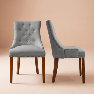 Linen Upholstered Solid Wood Dining Chairs (Set Of 2)