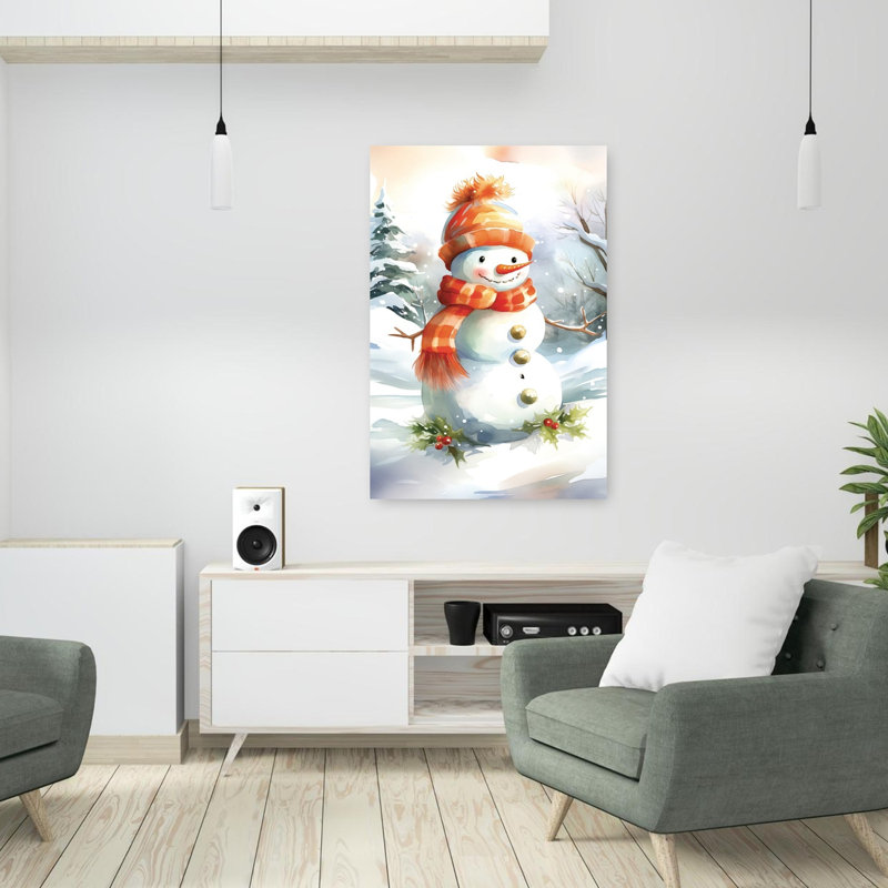 «The Most Wonderful Snowman», art contemporain de paysage d'hiver abstrait, H 36 po x l 24 po