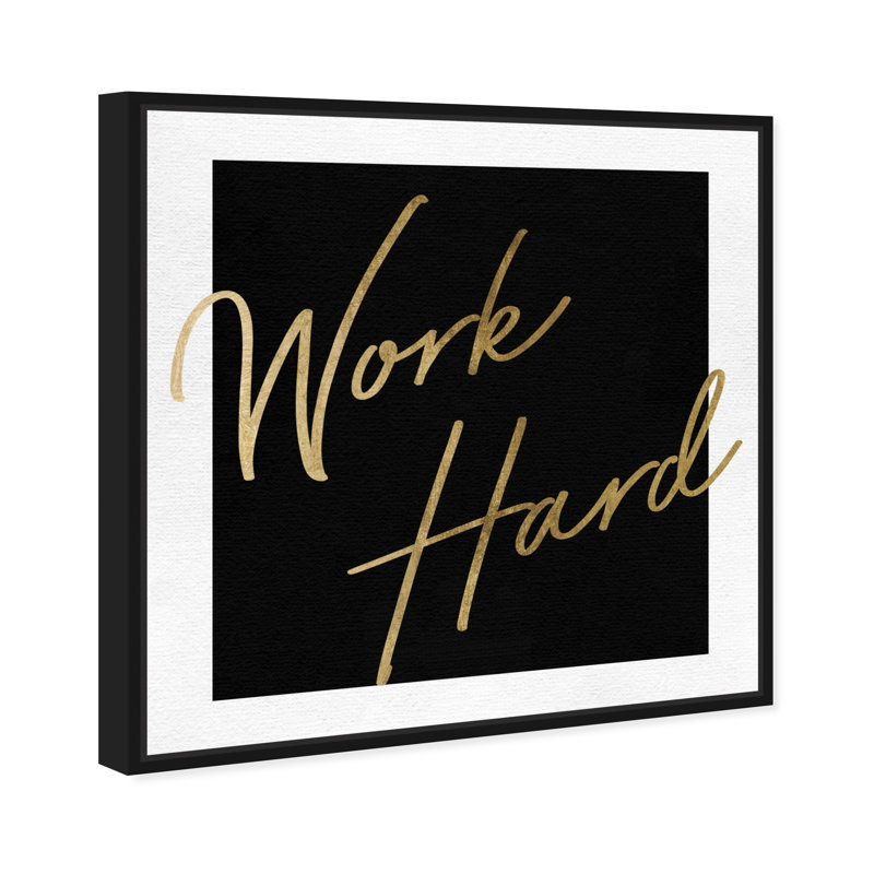Work Hard Gold - art textuel, Toile avec cadre noir, H 12 po x l 12 po