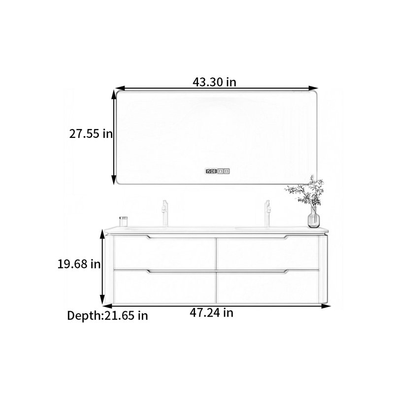 Armoire de salle de bain simple à double vasque de style moderne, H 19,68 po x l 47,24 po x P 21,65 po
