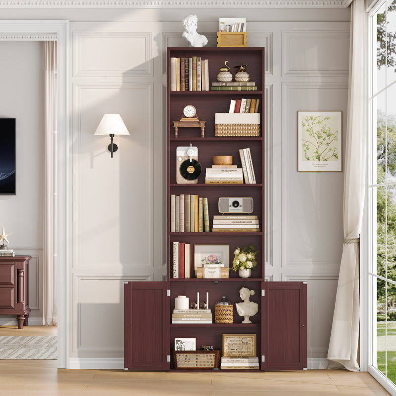 82.3" Tall Bookshelf And Bookcase, 7-Tier Floor Standing Bookcase For Home Office, Living Room, Cherry