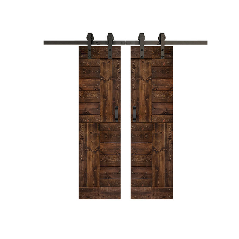 Kona Coffee Solid Wood Double Sliding Barn Door with Matte Finish