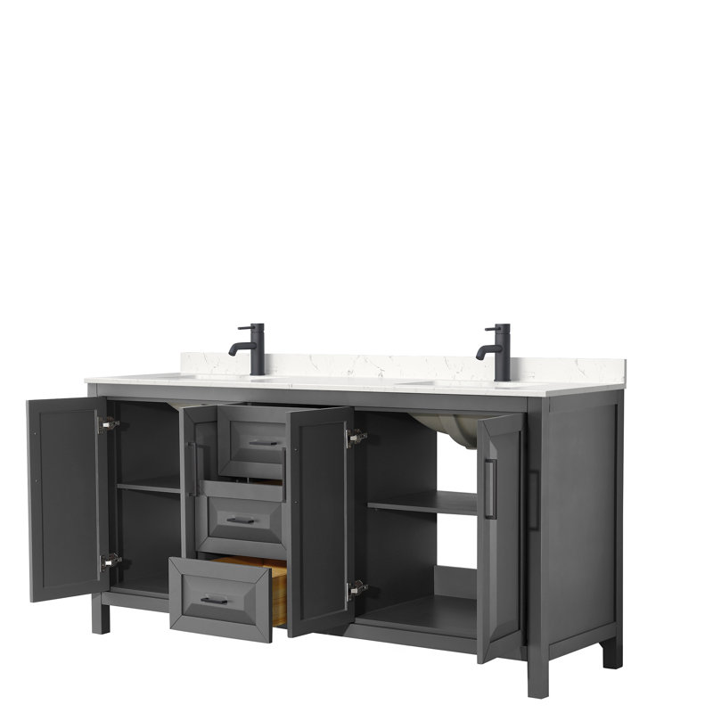 Daria 72'' W Double Vanity, Dark Gray, Carrara Cultured Marble, Polished Chrome
