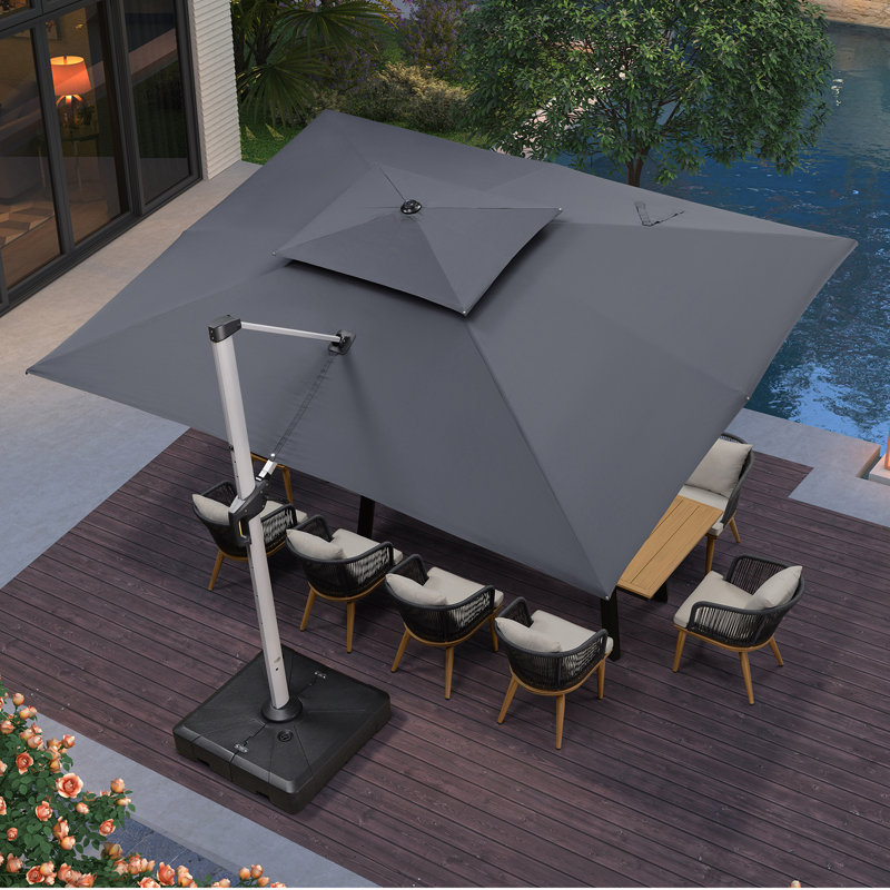 4m x 3m Rectangular Cantilever Parasol With Base, Grey