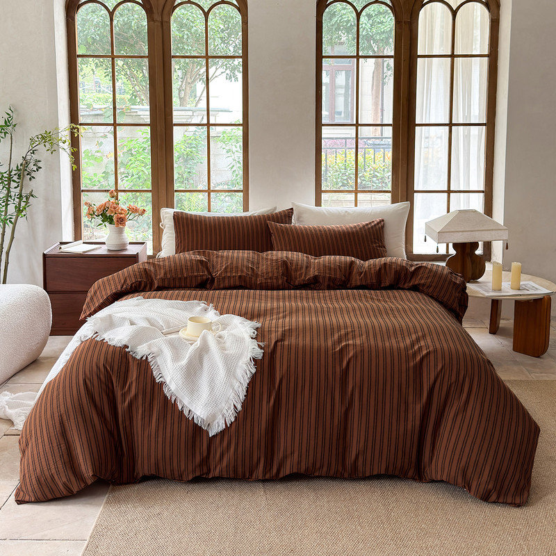 Ensemble de housse de couette rayé 100% coton délavé DONEUS, Housse de couette pour très grand lit et 2 taies 
