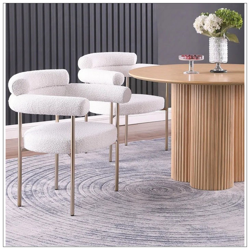 Ensemble de 2 chaises de salle à manger en tissu Boucle, Blanc crémeux, Doré
