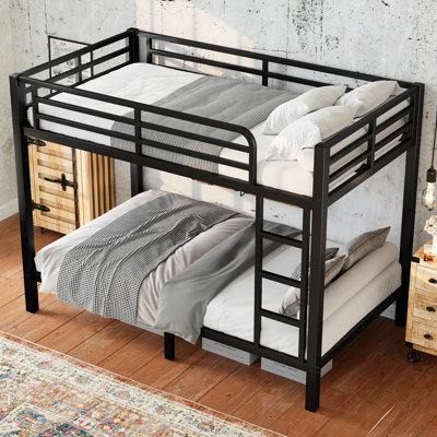 Lit superposé simple au-dessus de simple en métal pour adolescents et adultes, peu encombrant, structure en métal, sans sommier, noir