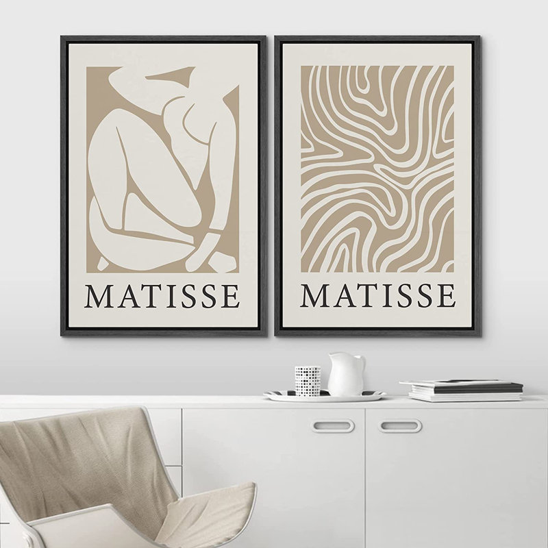 Bauhaus Geometric Solar Sun Wave Collage by Henri Matisse - 2 Piece Floater Frame Print Set on Canvas, Black