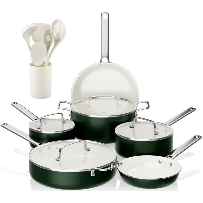 Caannasweis 15 Pieces Ceramic Cookware Set Nonstick Pots and Pans Set, Induction Cooktop Compatible, Green