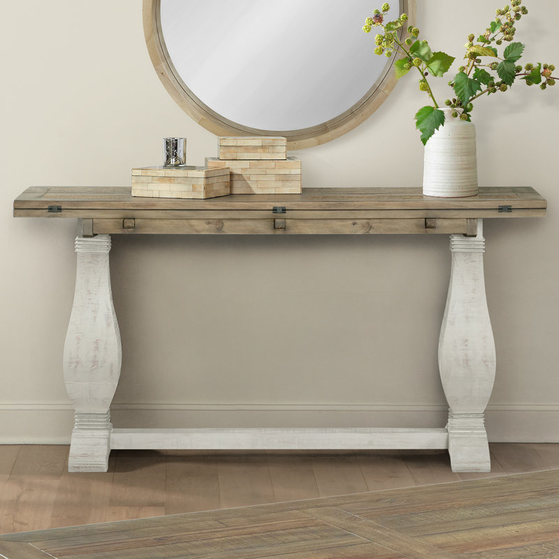 Sarcoline Solid Wood Flip-Top Sofa Console Table, White Stain/Reclaimed Natural
